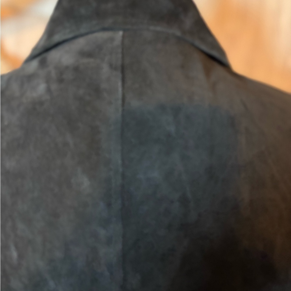 Clothes By Revue Elegant Black Suede Leather Coat Knit Sleeves with Belt Vintage - Picture 5 of 10
